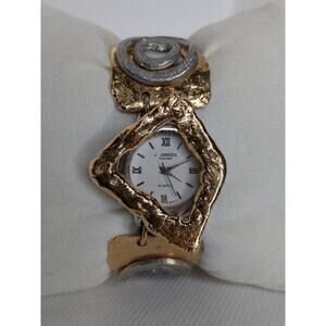 Vintage J Jansen Watch Women Gold Silver Tone Metallic Art Handmade Whimsical 7”